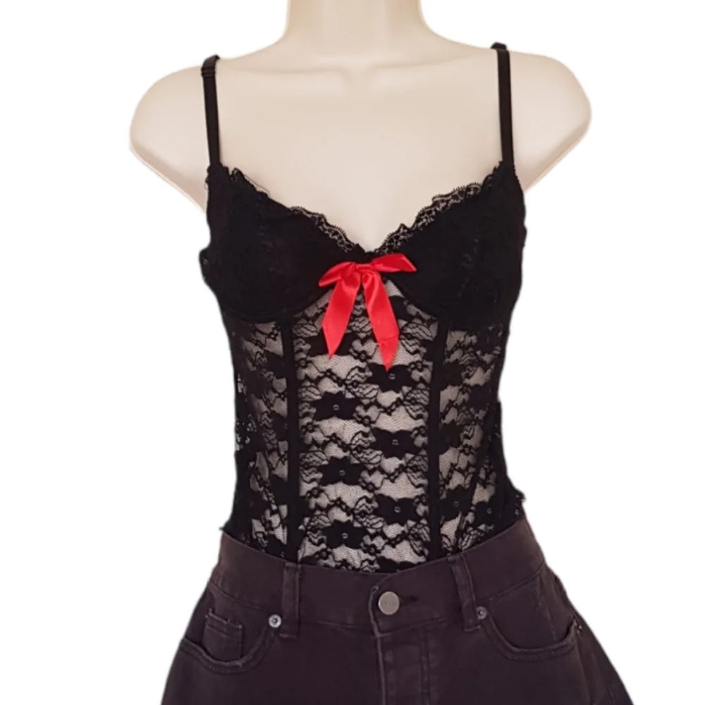 Exposed By Magic Silk Black Lace Stretchy Corset Lingerie Top Size S/M - Picture 3 of 7